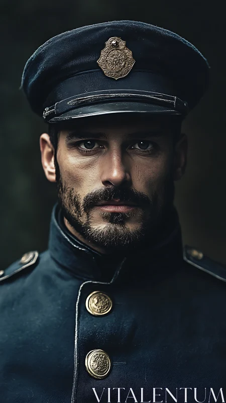 Steady gaze of a uniformed officer shines with quiet resolve