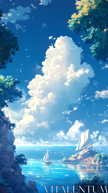 Cloud towers escort quiet sailboats through painted summer