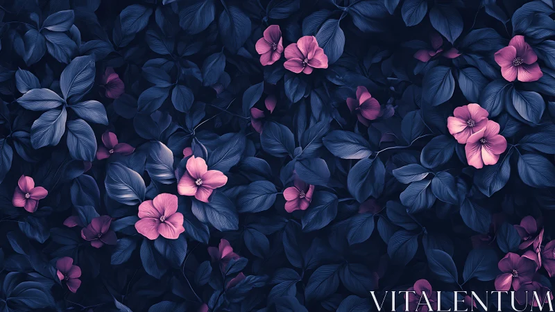 Midnight botanical pattern with neon pink floral accents.