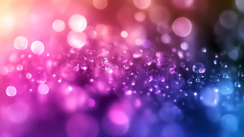 Vibrant macro bokeh with glowing multicolor droplets.