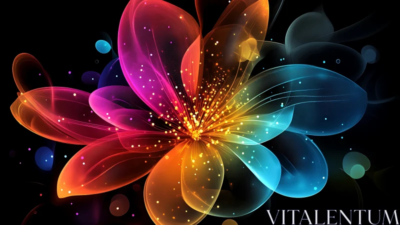 Neon petal supernova blooms against a midnight void.