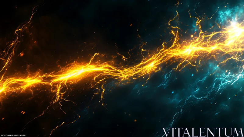 Electric energy stream cuts through neon cosmic darkness.