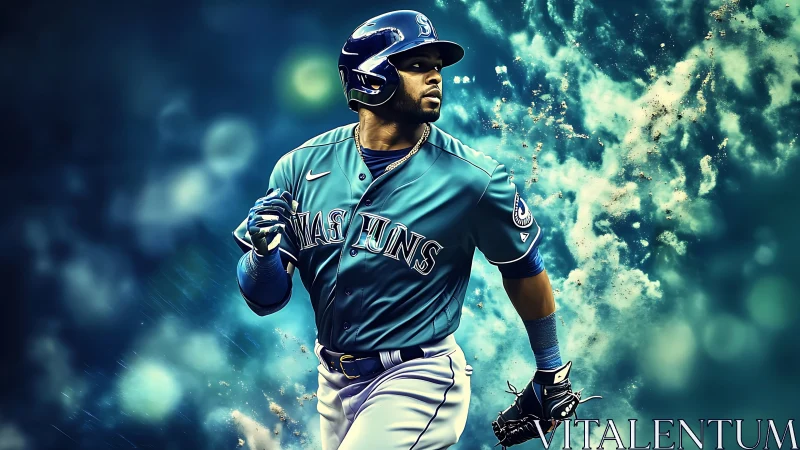 Digital painting of a dynamic baseball slugger in motion.