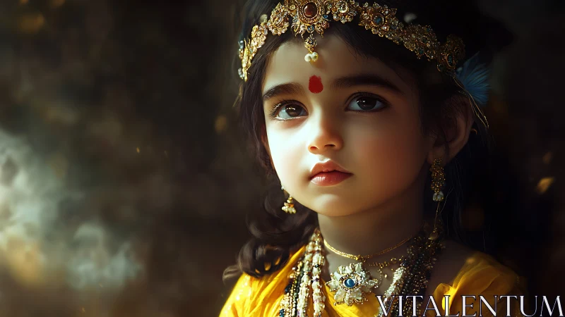 Regal child portrait with jeweled crown and warm light