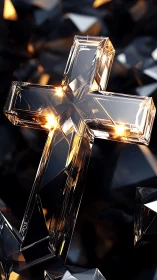 Transparent crystal cross structure with internal reflections.