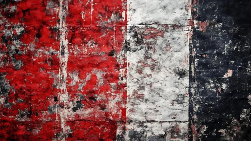 Distressed French Flag Painted on Weathered Concrete Wall.