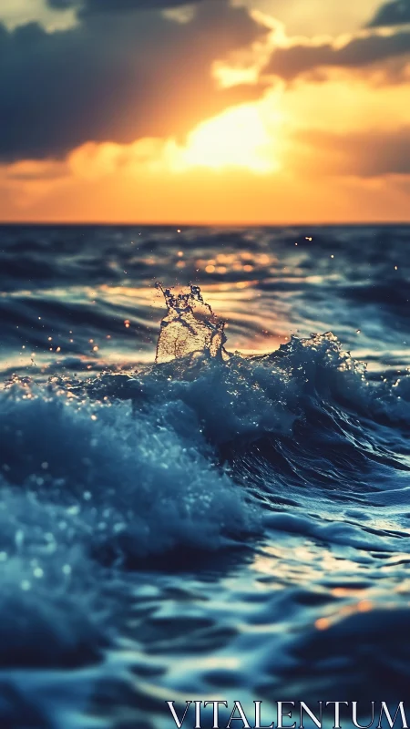 Ocean surface waves under low sun with detailed water motion.