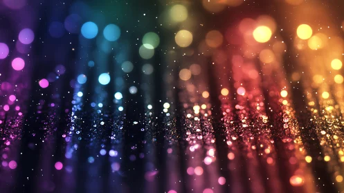 Rainbow bokeh lights cascade across glittering surface.