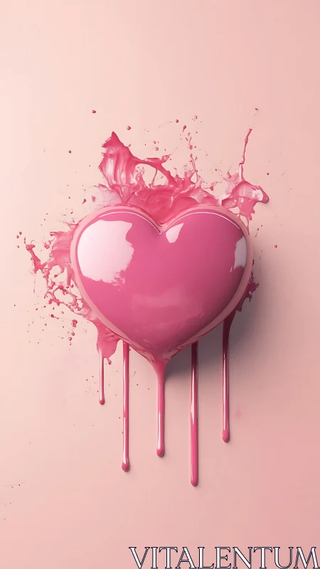 Glossy pink heart form with liquid paint splatter effects.