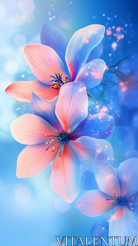 Ethereal Petals Dance Through Luminous Blue Dreamscape