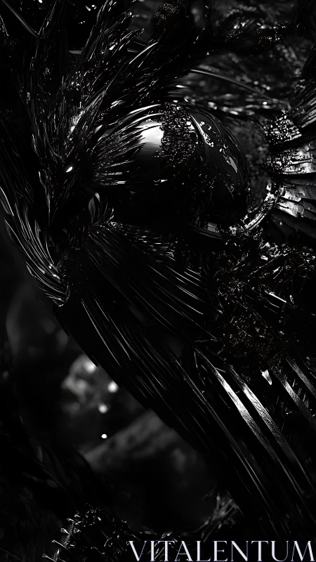 Obsidian abstract 3D structure with flowing reflective shards.