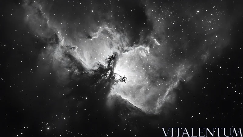 Monochrome deep space nebula with dense stellar field.