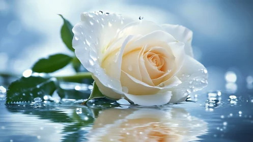 Cream Rose Floats Liquid Dreams Against Twilight