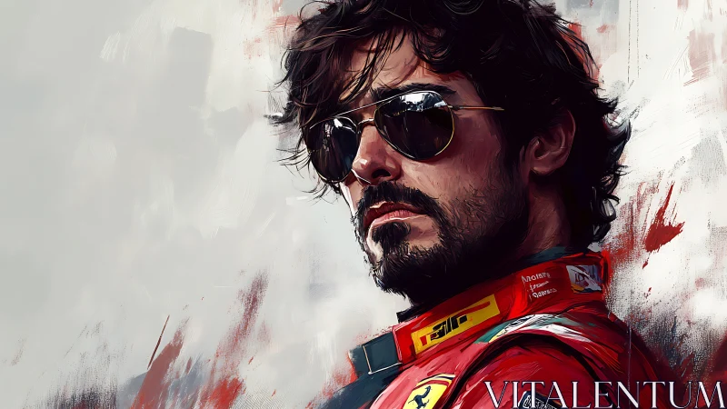 Race driver portrait in bold painterly digital realism.