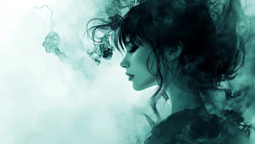 Ink dreamer drifts in teal clouds of whispered memory.