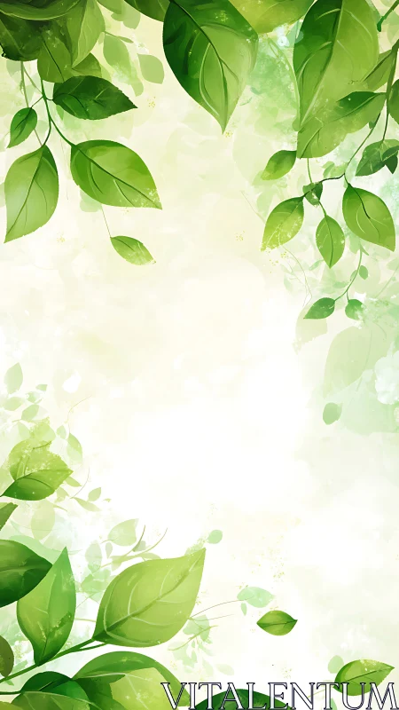 Lush green foliage framing soft watercolor light field.