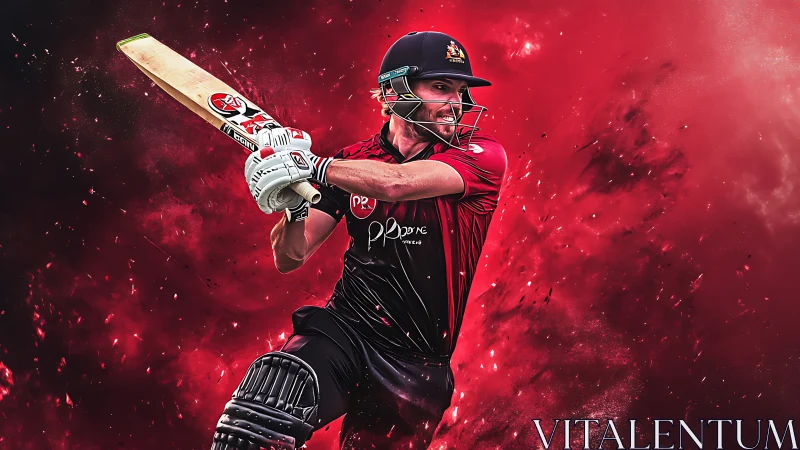 Dynamic digital painting of cricket batsman in explosive swing