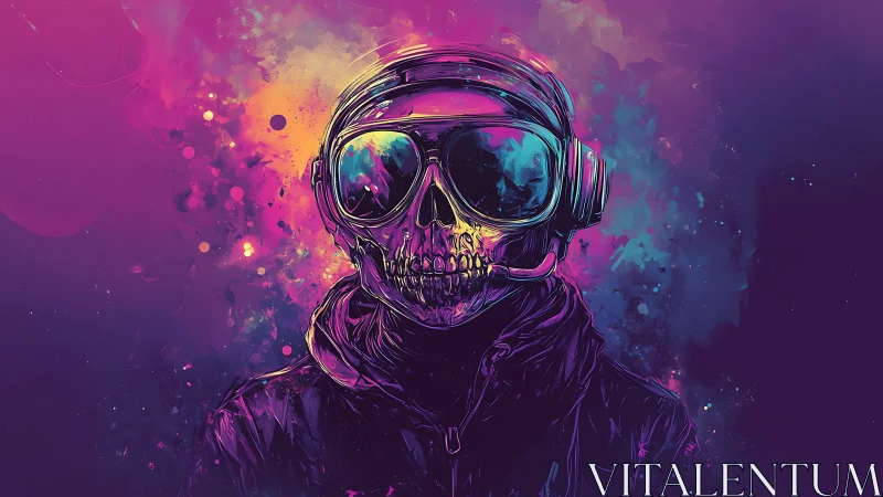 Neon cyberpunk skull gamer rendered in vivid chromatic gradients