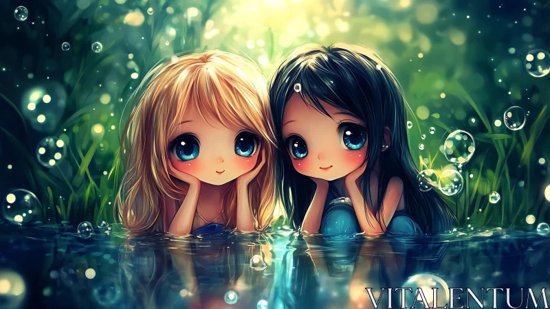 Pondside daydreamers with starlit eyes and bubble halos.