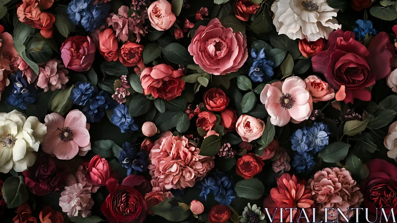 Dense Floral Arrangement with Multiple Bloom Types