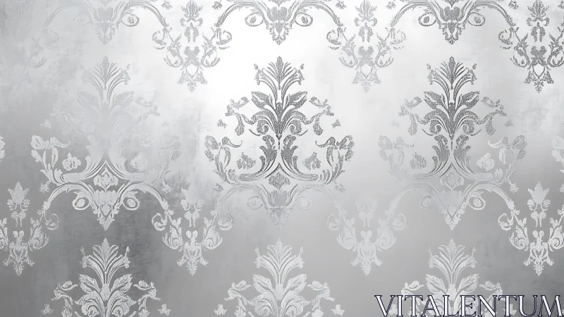 Elegant silver damask wallpaper pattern with vintage baroque style.