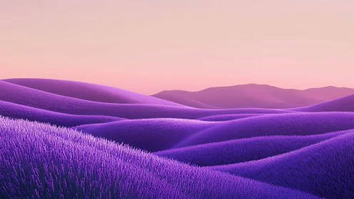 Vibrant violet hills flow beneath a tranquil pastel sky.