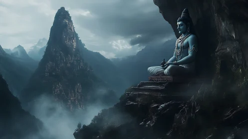 Sky-cliff sage in storm-kissed mountainside meditation.