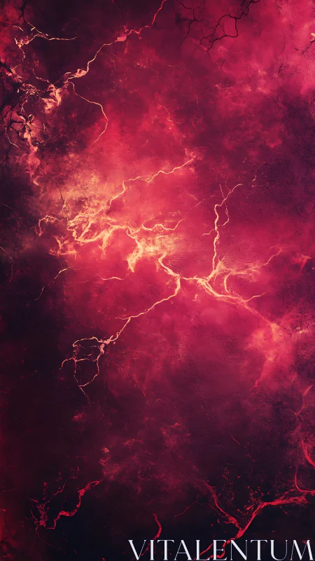 Crimson storm veins crackle like lightning inside stone