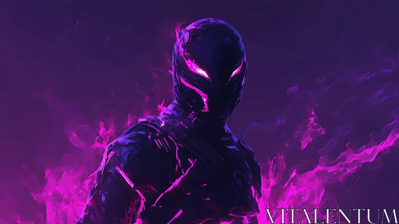 Voidlit vigilante in neon magma armor of ultraviolet fire.