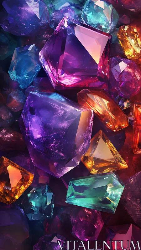 Multicolored faceted crystals in dense clustered arrangement.