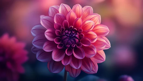 Dahlia Flower with Layered Petals in Pink Gradient.