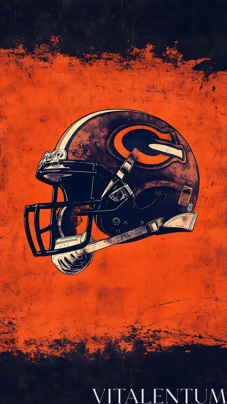 Chicago football helmet floats on gritty orange field.