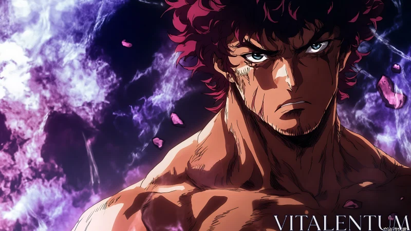 Resolute anime warrior framed by swirling cosmic energy.