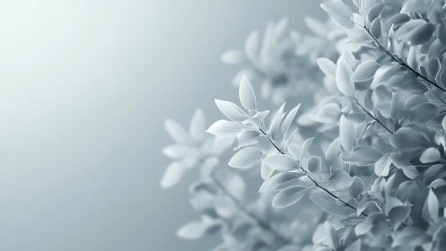 Delicate Frosted Leaves in Soft Minimalist Nature Art Style.