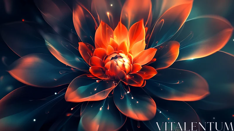 Glowing orange digital flower on dark teal background.