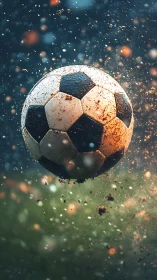 Mud-kissed football rockets through sparks of stormy light