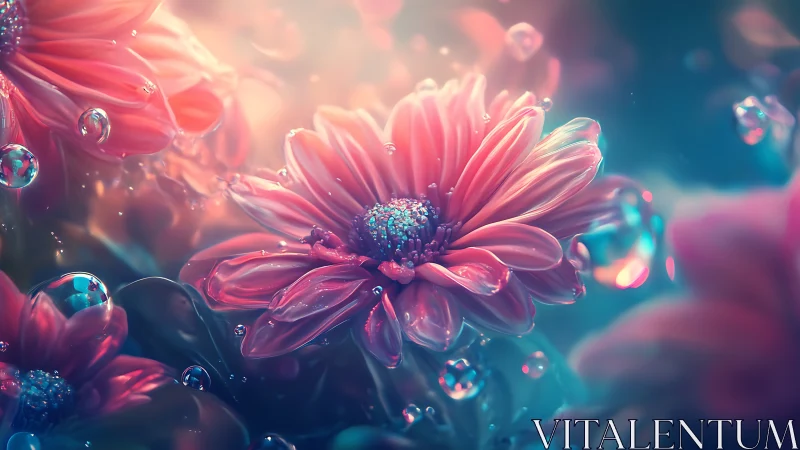 Glowing Daisies Dancing in Dewdrops and Light.