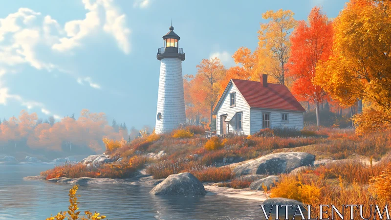 Autumn's Sentinel: A Lighthouse Keeps Watch Over Golden Waters.