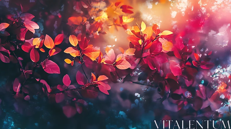 Autumn branches glow softly in dreamy sunset colors