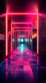 Neon corridors fold endless light into a glowing horizon