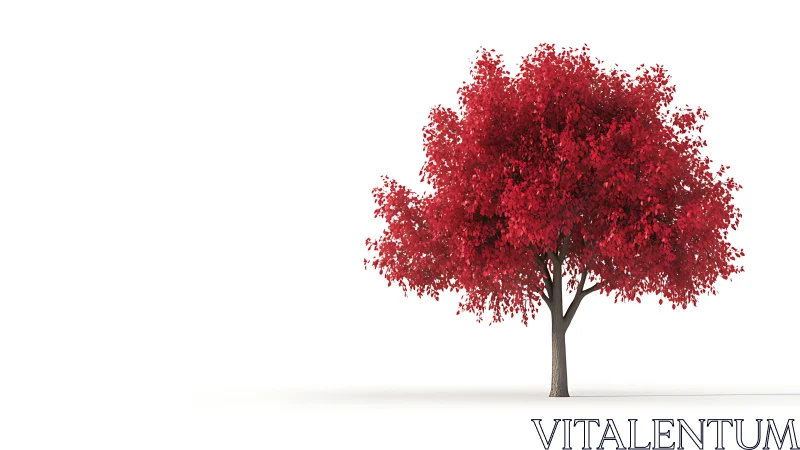 Crimson maple dreaming alone on a bright white horizon.