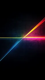 Intersecting neon light vectors cut across dark textured field