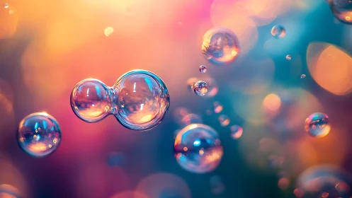 Soap bubbles float against defocused multicolor light field