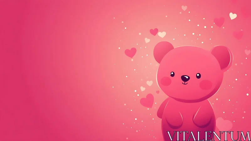 Candy-pink teddy drifts in a heart-sprinkled daydream glow.