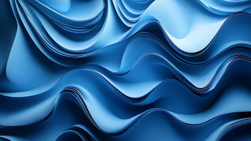 Layered blue ribbon surfaces form smooth undulating wave topology