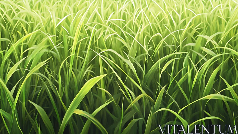 Sunlit green grass blades rendered in soft digital realism.