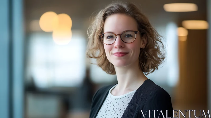 Confident Young Professional Woman in Modern Office Portrait.