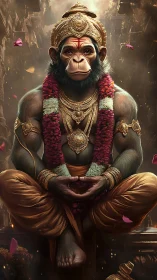 Serene Hanuman-inspired monkey deity meditates in golden light