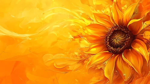 Radiant sunflower explodes across a glowing golden canvas