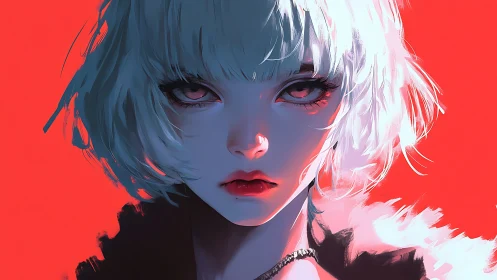 Digital painting portrait with high-contrast red ground.